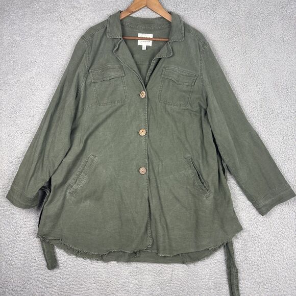 Torrid Army Green Linen Blend Shirt Jacket With Belt Plus Size 2 | 18/20 | 2X - Picture 3 of 8